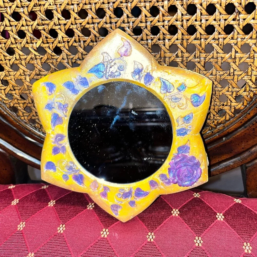 Gold yellow purple rose mirror decor